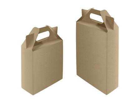 Carry handle box made of brown natural cardboard